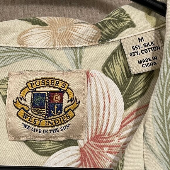 Pusser's West Indies Shirt Men's Medium Yellow Hawiian Silk Short Sleeves - Picture 5 of 11